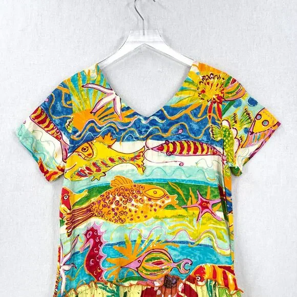 JAMS WORLD Hattie V Neck Dress Medium Creatures of the Sea Hawaiian Fish Vintage - Picture 4 of 12